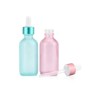 1oz 2oz 3oz 4oz Custom Frosted Pink Boston Essential Oil Round Glass Dropper Bottles with Dropper