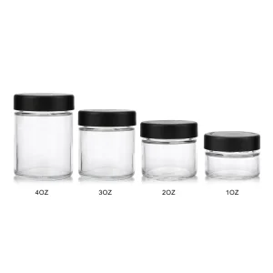 1oz 2oz 4oz 8oz Straight Side Cream Glass Jar with Child Resistant Lids Clear Round Shape Glass Jar