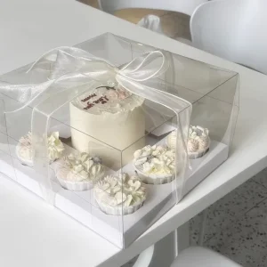 2/4/5 Piece Square Cupcake Box Organza Ribbon 4 Inch Transparent Handy Carry Handle