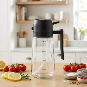 2 in 1 Oil Dispenser & Spray Bottle with PP Glass Construction Pump Sprayer Frost Design 500ml Capacity