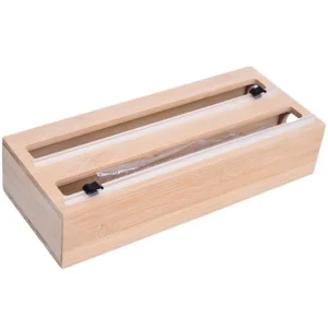 2 in 1 Rectangle Bamboo Wrap Dispenser with Cutter Foil and Plastic Wrap Organizer for Bags
