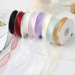 2.5cm Organza Floral Bouquet Packaging Ribbon Spool Gift Wrapping Material for Weddings FS153