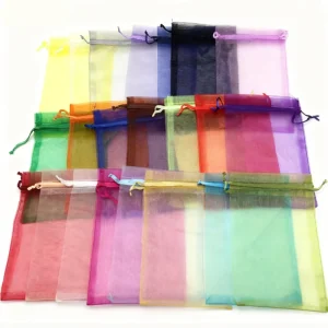 2.8×3.6 Inches Colors Sheer Organza Drawstring Pouch Customizable Recyclable Jewelry Candy Gift Packaging Printing Fujuan Brand