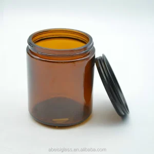 200g Straight Side Body Scrub Butter Round Amber Glass Jar With Lid