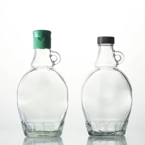 200ml 250ml 375ml 500ml Loop Handle Honey Bottle Flat Maple Syrup Glass Bottle with 28mm Plastic Screw Cap