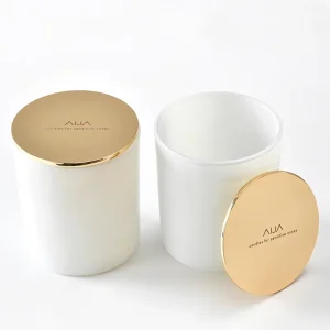 200ml 300ml 420ml 7 oz 10 oz 15 oz Frosted White Glass Candle Jar Metal Gold Lid Custom Logo