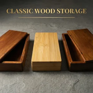 20x9x4cm Small Bamboo Storage Box with Magnetic Lid Walnut Finish Wooden Stash Box for Gear Pens Glasses Organizer