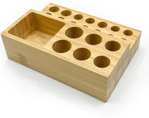 21 Space Rectangle Bamboo Desk Organizer Eco Friendly Wood Engraved Storage Pen Holder Pens Pencils Small Box