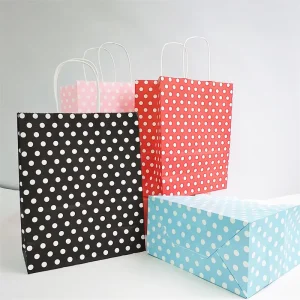 22*11*27cm Black Red Pink Blue Polka Dots Recycled Twist Handles White Kraft Shopping Bags for Gifts