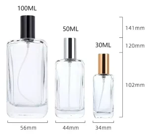 25 ml 50ml 100ml Glass Perfume Bottle with Pump Spray Cap