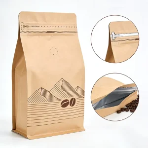 250g 500g 1kg Aluminium Foil Inside Coffee Beans Packaging Recycled Kraft Paper Bag Resealable Flat Bottom with Valve