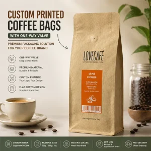 250g 500g 400g Minimalist Square Bottom Brown Craft Paper Coffee Bag with Valve and Zipper Custom Logo Coffee Bean Packing Pouch