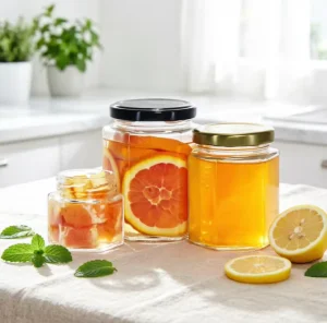 250g 500g Hexagon Shaped Glass Jars for Honey Wedding Party Gift Containers