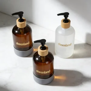 250ml 350ml Clear Amber Transparent Glass White Pet Shampoo Bottle with Plastic Bamboo Cap