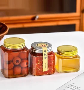 250ml 380ml 500ml Transparent Octagonal Sealed Non-Leaking Glass Bottle Kitchen Food Storage Honey Glass Jar