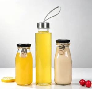250ml 500ml 1000ml Clear Glass Juice Bottles with Lids for Milk & Beverage