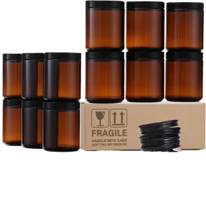 250ml 8oz Amber Glass Straight Side Food Nutrient Container Wide Mouth Jar Aluminum Screw Lid Flat Glass Jar for Scented Candle