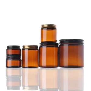 250ml 8oz Amber Glass Straight Side Food Nutrient Container Wide Mouth Jar Aluminum Screw Lid Flat Scented Candle Brown Bottle
