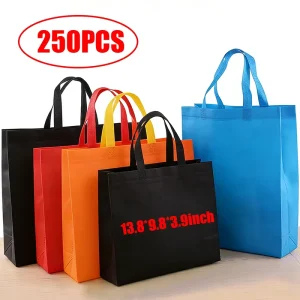250pcs pack 13.8×9.8×3.9inch Non Woven Polypropylene Reusable Non Woven Shopping Bags Waterproof pp Bag for Party Favors