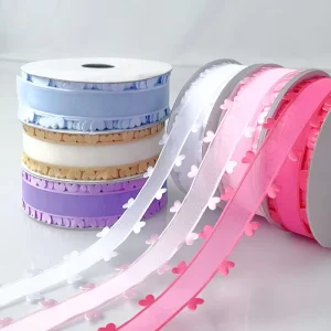 25mm Heart Edge Organza Ribbon Valentine Day Gift Box Wrapping DIY Hair Bow Decorative Fabric Tape