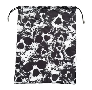 28x35cm Black White Skull Print Drawstring Storage Pouch Custom Silk Dust Bag for Cap