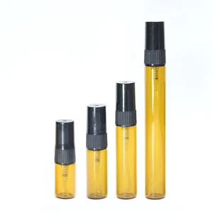 2ml 3ml 5ml 10ml Small Perfume Atomizer Amber Glass Bottle Plastic Spray Pump Mini Tester Bottles Screen Printing