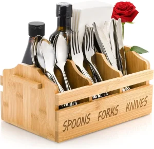 3 Compartment Bamboo Cutlery Rack Organizer Box Standing Type Kitchen Utensil Holder Storage Wood Material