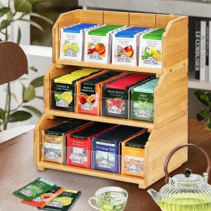 3 Layer Stackable Bamboo Tea Bag Organizer Storage Box Rack Bamboo Wooden Tea Bag Organizer Rack Storage Holders Desk Organizer