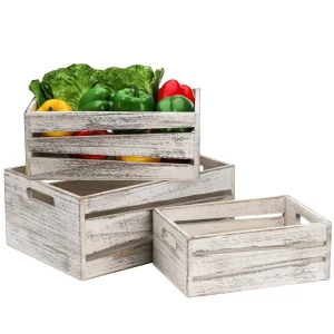 3 Piece Square Pine Wood Carved Storage Box Handle Eco Friendly Food Container for Home Office Kitchen Cabinets Shelves