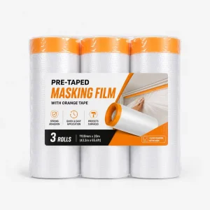 3 Rolls Pack Pre Taped Masking Film Painting Tape and Drape Surface Protection Film for Walls Doors Furniture and Floors