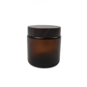 3.5oz 105ml Amber Glass Jar with Child Resistant Wood Lid for Cosmetic Cream Packaging