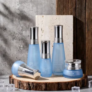 30-100ml Cylinder Eco-friendly Glass Cosmetic Packaging Container for Skincare Toner Lotion Serum with Pump