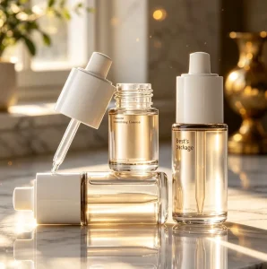 30/50ml Aluminium Shoulder Glass Bottles Concave/Convex Push Button Pipette Dropper Silk Screen Printed 20/415 Size