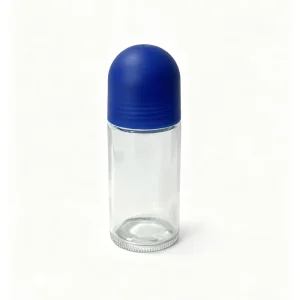 30 50ml Clear Glass Roll Bottle Blue Cap Refillable Roller Vial Screen Printed Custom Color Essential Oil Perfume Deodorant