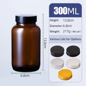 300ml 400ml 500ml Brown Amber Glass Food Grade Bottle Medical Glass Bottle Candy Gummy Capsule Container with Plastic Screw Cap