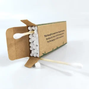 30Pcs Bamboo Stick Cotton Swabs Double Round Tips Small Paper Box Packaging Daily Use Skin-friendly Eco Lint-Free