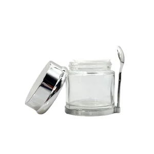 30g 50g 80g Clear Glass Refillable Face Cream Jar with Silver Lid Base and Spoon for Skin Care