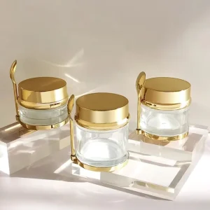 30g 50g 80g Luxury clear Glass Jar with Gold sliver Lid and Spoon for Skin Care Cream Cosmetics Packing Containers