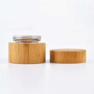 30g 50g Eco Friendly Bamboo Glass Jar White Plastic Inner with Wooden Bamboo Cap Body Cosmetics Containers