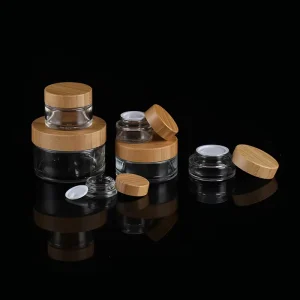 30g clear Glass Jar Screw Bamboo Lid with White Plastic Cap and White Plastic Seal