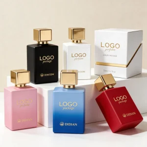 30ml 50ml 100ml Square Colorful Matte Glass Empty Perfume Bottle with Gold Cap and Elegant Packaging Box