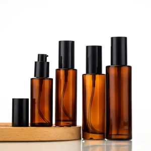 30ml 50ml Amber Glass Spray Bottles with Press Pump, Light-proof Cosmetic Refill Bottles, Press Lotion & Perfume Bottles