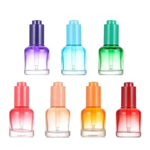 30ml Colorful Elliptic Glass Bottle with Colorful Push Dropper for Essential Oil