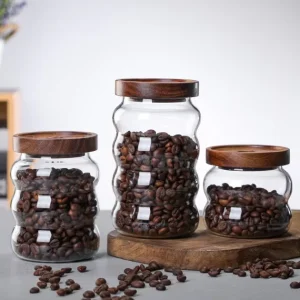 350ml 500ml 700ml Clear White Glass Storage Jar with Wooden Lids