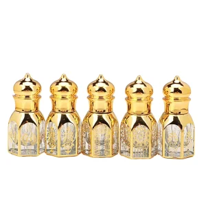 3ml Portable Travel Size Refillable Octagonal Glass Vial Rollerball Perfume and Essential Oils Bottle with Gold Stamping