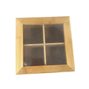 4 Compartments Bamboo Wood Tea Box with Clear Lid