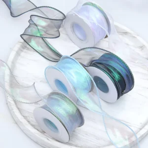 40 mm Rainbow Wavy Fishtail Yarn Curling Organza Flower Ribbons Hair Ornament Gift Wrapping