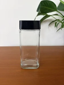400ml Square Glass Coffee Jars Transparent Sealed Bottles with Black Lids for Instant Coffee