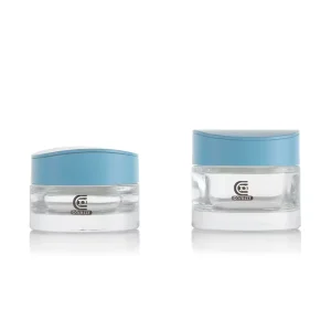 40g 60g Unique Square Thick Bottom Transparent Glass Cream Jars with Plastic Blue Screw Cap