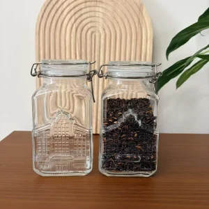 415ml Airtight Urban Relief Glass Jar with Clip Cap for Flower Tea Nut Spice Coffee Beans Chilli Sauce